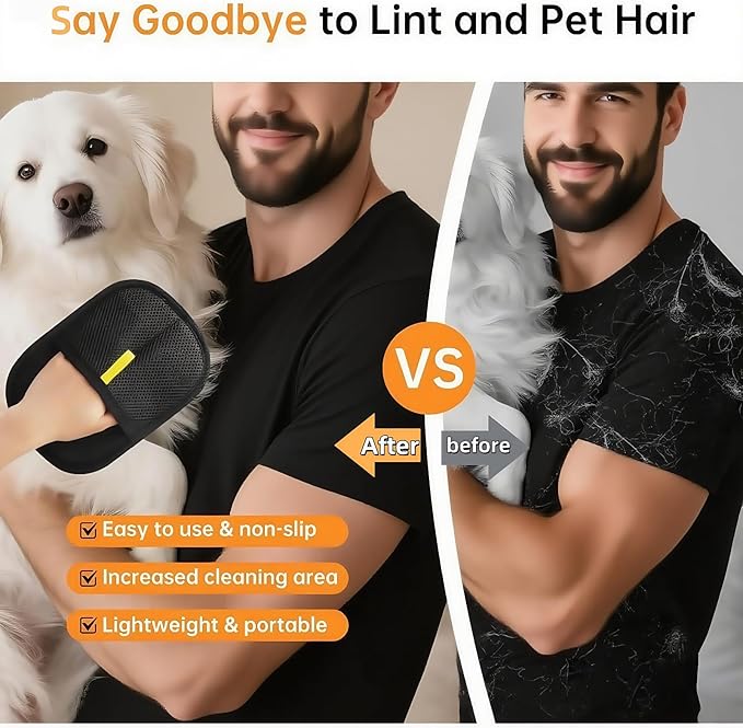 2Pcs Pet Hair Removal Gloves for Dogs and Cats, 2025 Upgraded Electrostatic Magic Hair Remover Glove,Reusable for Couch, Car Seat, Clothing, Carpet, Furniture & Bed Sheets(Black)-PurrikoPets