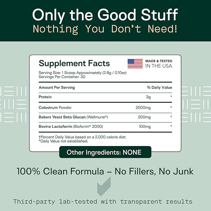 Adapt Naturals Colostrum Supplement with Lactoferrin & Beta-Glucan, Bio-Avail Grass Fed Bovine Colostrum Powder for Gut Health, Immune Support & Vitality | Non-GMO, 2500mg, Unflavored - 30 Days Supply-PurrikoPets