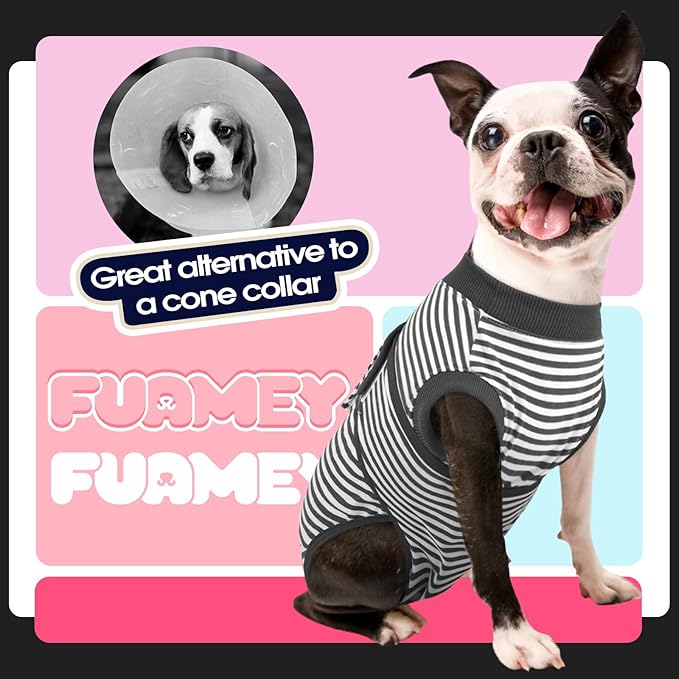 FUAMEY Dog Recovery Suit Male,Dogs Surgery Neuter Suits Puppy Spay Shirts for Female Protect Dog's Skin Anti Licking Abdominal Wounds Doggie Onesie Pet Bodysuit Alternative to Cone Gray Stripes S-PurrikoPets