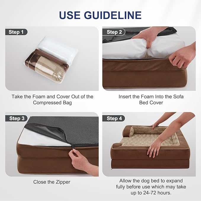 FURTIME Orthopedic Bed for Large Dogs, XL Washable Dog Beds Large Sized Dog, Comfy Supportive Foam Pet Couch Bed with Removable Washable Cover, Waterproof Extra Large Sofa Bed Foam and Nonskid Bottom-PurrikoPets