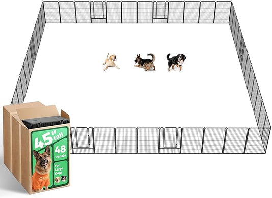 FXW Rollick Unleashed Dog Playpen for Indoor, Yard, RV Camping, 45 inch 48 Panels for Large Dogs, Black│Patented-PurrikoPets