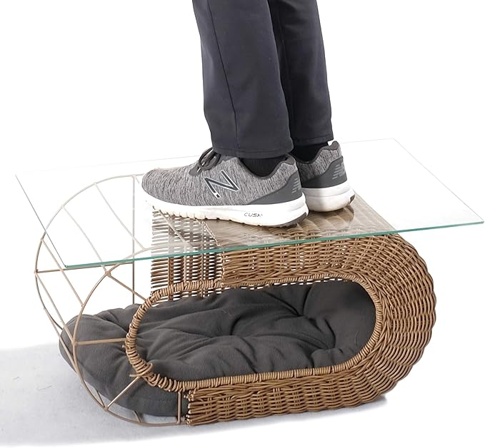 Fun Stackable Wicker Cat Hideaway House - Interactive Play Rattan Cat House for Indoor Cats Kitty, Pet Friendly Top/Side House Entry, Cat Bed Enclosed-PurrikoPets