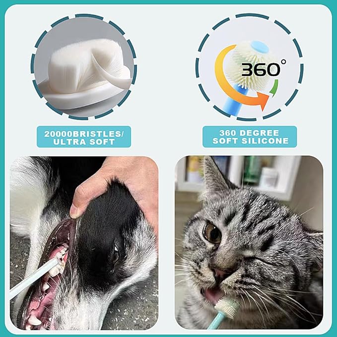 Dog Toothbrush, 360 Degree Finger Toothbrush, Triple Head Toothbrushes,Cleaning Brushes for Dog Cat Oral Dental Health (12 Kit)-PurrikoPets