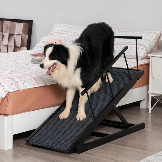 Dog Ramp for Bed, Pet Steps Stairs for Small and Large Dog Portable for Bed, Couch, Car, Height Adjustable, Anti-Slip Traction Mat, Support up to 210 lbs (Black, LENTH-55.1IN)-PurrikoPets