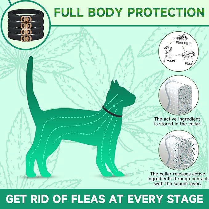 4 Pack Flea Collar for Cats, Cat Flea and Tick Treatment, 8 Months Protection Flea and Tick Prevention for Cats, Waterproof Cat Flea Collar, Adjustable Cat Flea and Tick Collar for Cats Kittens, Black-PurrikoPets
