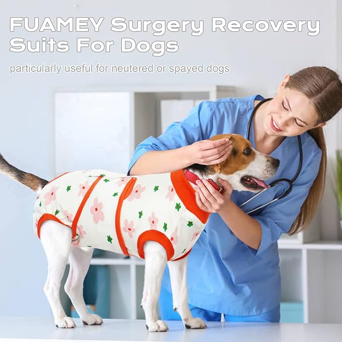 FUAMEY Recovery Suit for Dogs After Surgery,Soft Breathable Dog Bodysuit E-Collar & Cone Alternative Surgical Suit,Male Female Dog Neuter Spay Suits Anti Licking Wounds Onesie Red Flower M-PurrikoPets