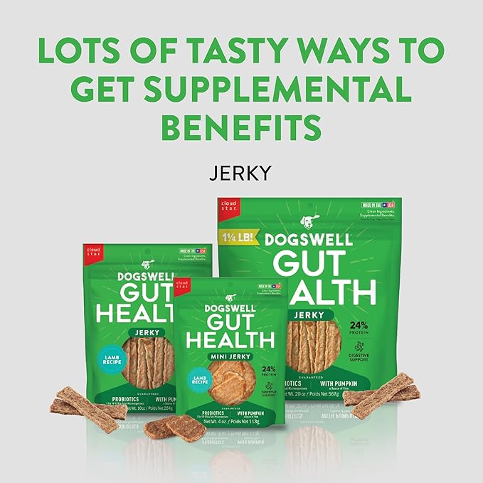 DOGSWELL Gut Health Mini Jerky Functional Dog Treats, Lamb 4 oz. Bag-PurrikoPets