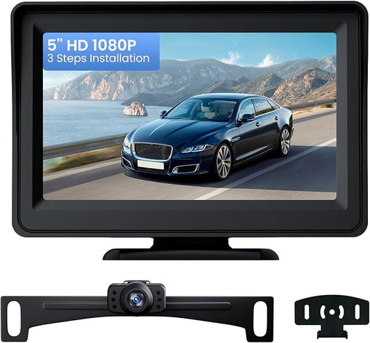 5'' HD 1080P Backup Camera, Backup Camera for Car, Reverse Rear Camera with Night Version 130° Wide Angle, Waterproof, Strong Signal for Car, Van, Truck, Trailer-PurrikoPets