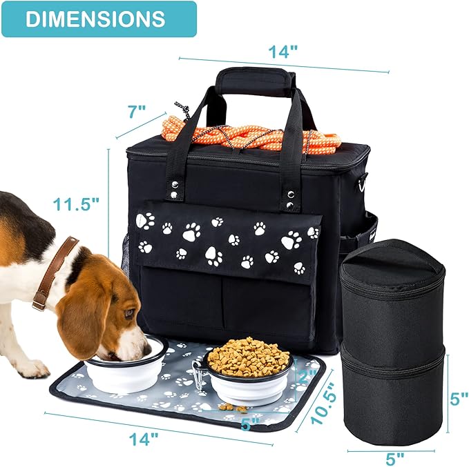 Dog Travel Bag, Airline Approved Dogs Bags for Traveling, 2 Dog 's Food Travel Container and Collapsible Bowls, Weekend Pet Travel Bags-PurrikoPets