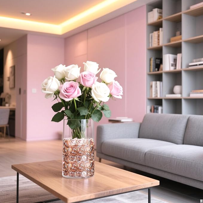 FUTUREPLUSX 1LB Pink Flat Glass Marbles, Vase Fillers Gems Fish Bowl Marbles Decorative Glass Pebbles for Vases Aquarium Floral Smooth Stone-PurrikoPets