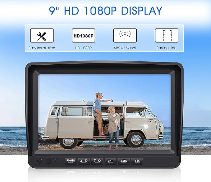 9" Wireless Backup Camera System for RV Truck Trailer Camper, 9 Inch DVR Quad Split Monitor IP69 Waterproof HD 1080P Wireless Rear Side View Cameras, Stable Signal Observation System - B904-PurrikoPets