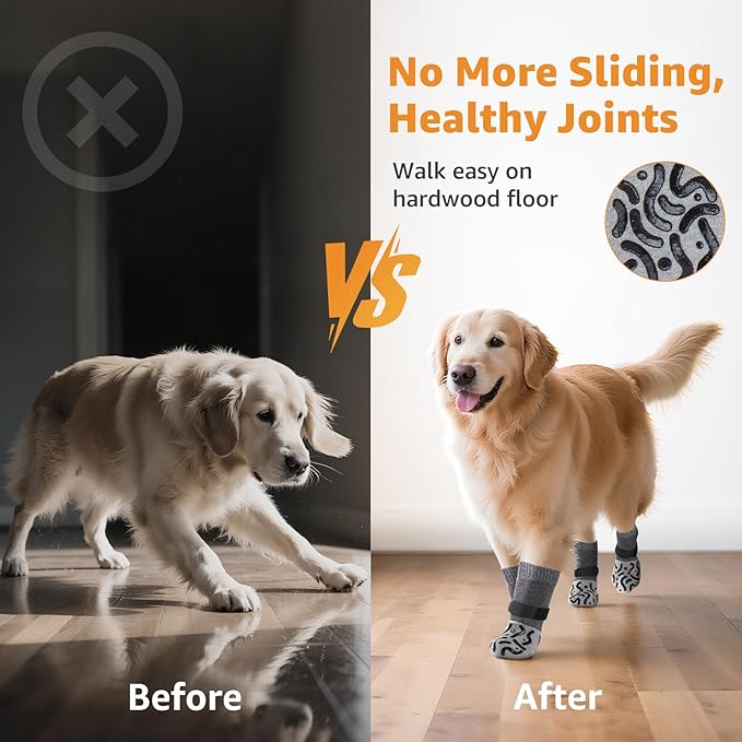 Double Sides Non-Slip Dog Socks to Prevent Licking Paws - Strong Traction for Hardwood Floors, Senior Dogs, Paw Protector, Dog Socks with Grippers X-Small-PurrikoPets