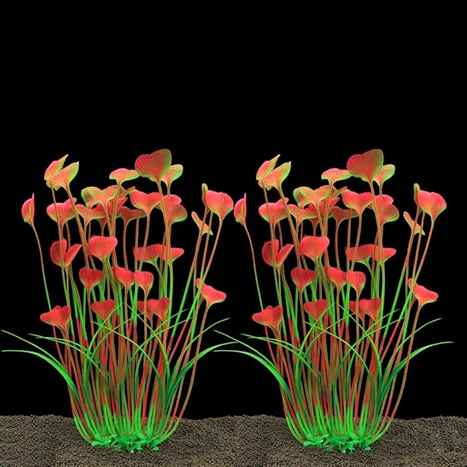 ALEGI Fish Tank Decorations Plastic Plants Large,Aquarium Artificial Plants Decoration Ornament Safe for All Fish-16 inch 2Pcs (Pink 2 pcs)-PurrikoPets