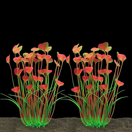 ALEGI Fish Tank Decorations Plastic Plants Large,Aquarium Artificial Plants Decoration Ornament Safe for All Fish-16 inch 2Pcs (Pink 2 pcs)-PurrikoPets
