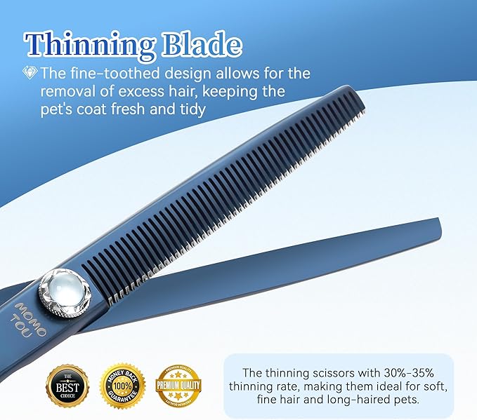 7 inch Matte Blue Thinning Dog Grooming Scissors Professional 440C Stainless Steel Dog Thinner Shears Smooth Cutting Comfortable Grip and Easy to Use for Groomers and Home Use-PurrikoPets