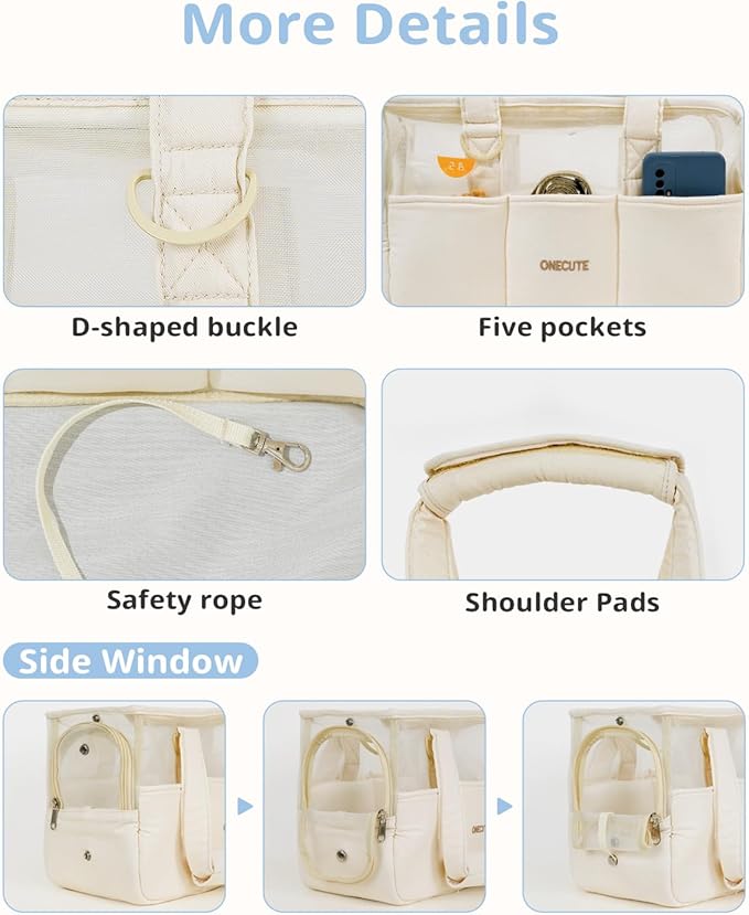 Dog Purse Carrier for Small Dogs Rabbit cat with Large Pockets, Cotton Bag, Dog Carrier Soft Sided, Collapsible Travel Puppy Carrier (Beige Breathable, 13.6" L x 6.5" W x 10.0" H)-PurrikoPets
