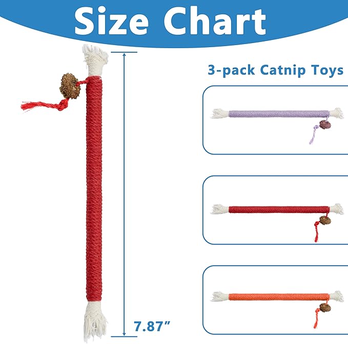3pcs Safe Cat Rope Toy,Teeth Clean Toy for Cat, Cat Chew Toys for Indoor Cat,Kitten Interactive Toys-PurrikoPets