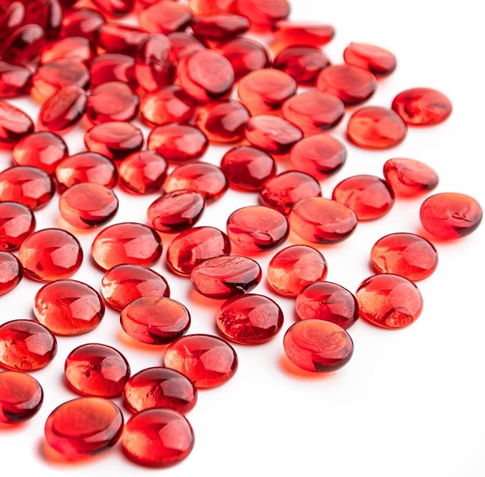 1 LB Red Glass Marbles, Mini Flat Glass Beads~150 PCS for Vase Fillers, Floral Bottom Mancala Gems Pebbles Fish Tank Rocks for Table Aquarium,Home Decor Art Craft Supplies(0.5"~0.7")-PurrikoPets