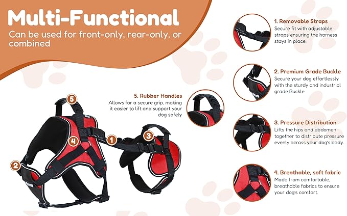 Doggie Stylz Multi-Functional Full-Body Lifting Dog Harness Vest, Designed for Front-Only, Rear-Only or Full-Body Lifting. Please Measure Your Dog Before Ordering.-PurrikoPets