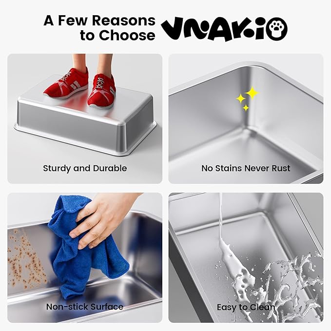 2 Pack Stainless Steel Cat Litter Box - Enclosed XL Metal Kitty Litter Box with Lid for Big Cats, High Sided, Anti-Leakage, Easy Cleaning, Non-Sticky, Included Cat Litter Spoon-PurrikoPets