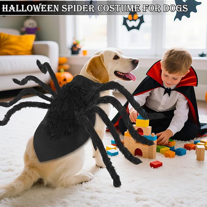 Dogs Halloween Spider Costume for Small Medium Large Dogs, Scary Spider Cosplay Apparel for Pets Cats Dogs Funny Halloween Outfits Clothes-PurrikoPets