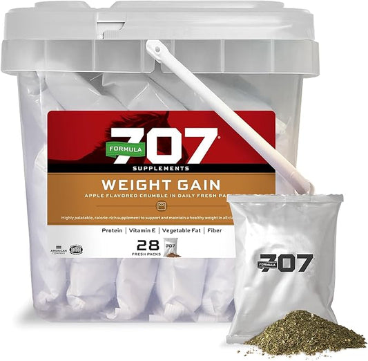 Formula 707 Weight Gain Equine Supplement, Daily Fresh Packs, 28 Day Supply - Palatable, Calorie-Rich Nutritional Support for Hard-to-Keep and Senior Horses-PurrikoPets