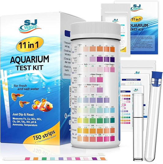 11 in 1 - Aquarium Test Strips | 950 Tests - 150 Strips | Fish Tank Aquariums Water Test Kit & ebook | Aquarium Thermometer | Fish Tank Water Testing Kit Includes 50 Ammonia Strips | Versatile Usage-PurrikoPets