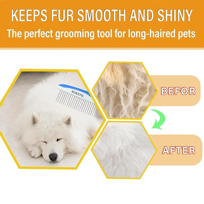 Dog Grooming Comb for Matting, Dog combs for grooming matting, Dematting Comb for Dogs and Cat with Stainless Steel Teeth & Non-Slip Handle (Style 1- Blue)-PurrikoPets