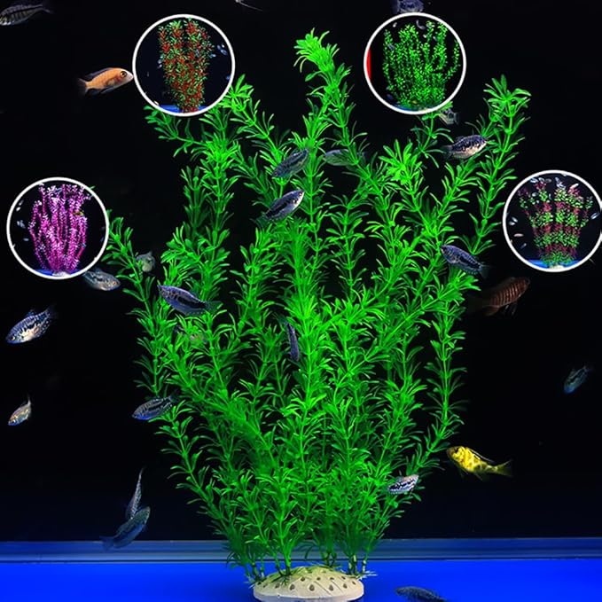 DSkoiph 2 pcs Aquarium Decor Plastic Plants Extra Large 21 Inches Artificial Fish Tank Plants Tall Fish Tank Decorations Artificial Green Water Plants (Green)-PurrikoPets