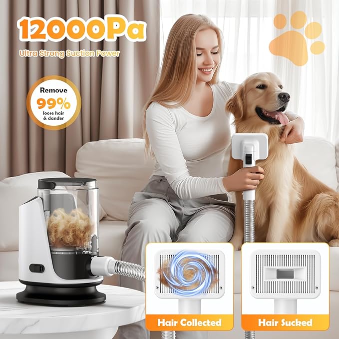 Dog Grooming Vacuum & Dryer & Clippers for Shedding Grooming, 3L Canister for Large Dog, 3 in 1 Grooming Kit for Dogs at Home, Adjustable Temperature and Airflow Pet Grooming Kits.-PurrikoPets