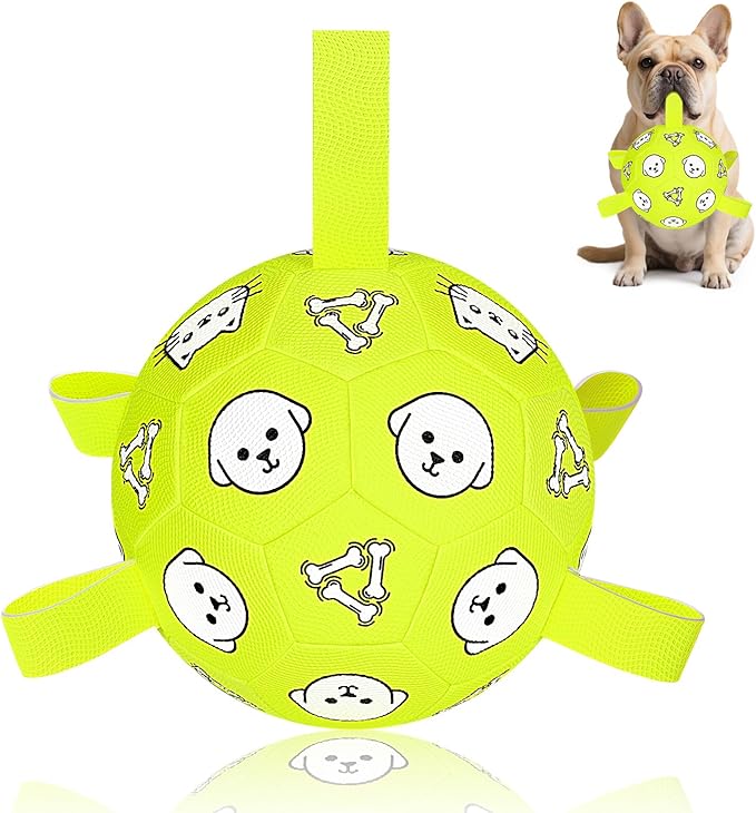 Dog Toys, Durable Dog Soccer Ball with Straps, Interactive Dog Toys, Water Fetch Ball for Tug of War, Puppy Toys for Indoor/Outdoor – Fun Dog Birthday Gift for Small & Medium Dogs, 6 Inch-PurrikoPets