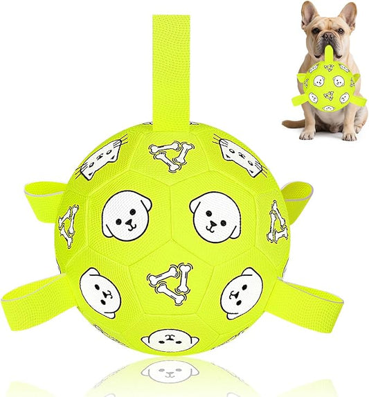 Dog Toys, Durable Dog Soccer Ball with Straps, Interactive Dog Toys, Water Fetch Ball for Tug of War, Puppy Toys for Indoor/Outdoor – Fun Dog Birthday Gift for Small & Medium Dogs, 6 Inch-PurrikoPets