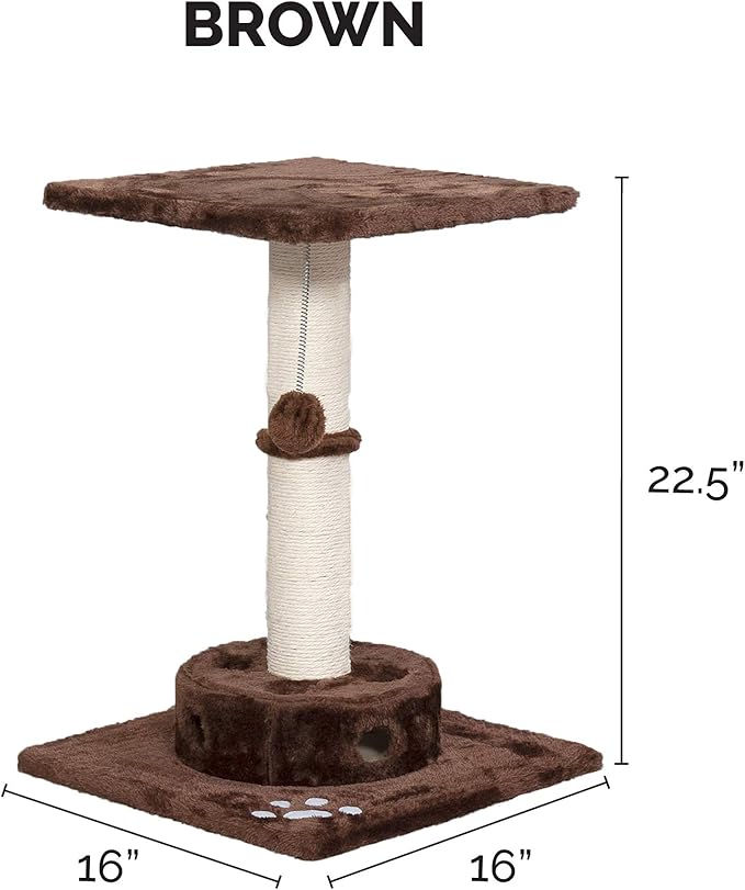 Furhaven 22.5" Tall Cat Tree for Indoor Cats, Ft. Sisal Scratching Post, Plush Ball Toy, & Busy Box Toy - Tiger Tough Scratching Post Interactive Playground - Brown, One Size-PurrikoPets
