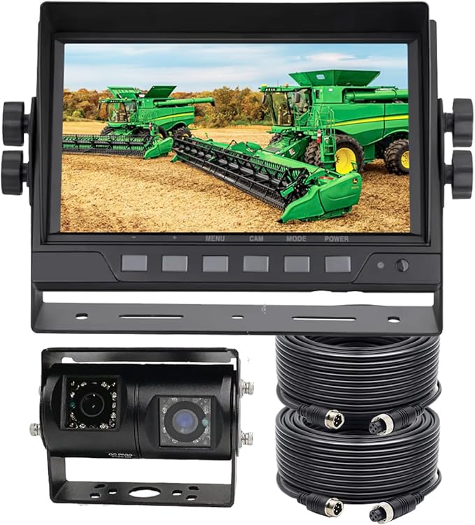 AHD 1080P 7" Reverse Rear View Backup Dual Twin Lens Camera System, Point Each Lens in a Different Direction, IR, Waterproof, 10G Vibration-Proof for Tractor/Truck/Camper/Caravan/Skid Steer/Harvester-PurrikoPets