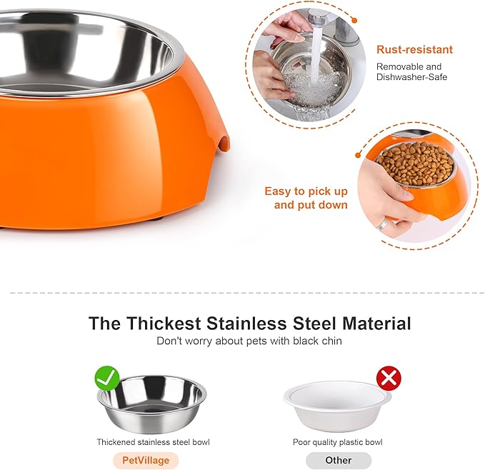 Elevated Dog Bowls Set - Non-Slip Raised Pet Feeder with Medium (10 oz) & Large (20 oz) Stainless Steel Bowls - Includes Durable Resin Stand for Puppies, Adult Dogs & Cats - Orange-PurrikoPets