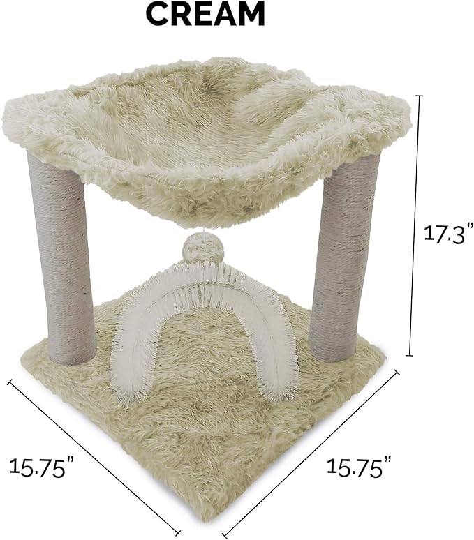 Furhaven 15.75" Tall Playground for Indoor Cats, Ft. Sisal Scratching Posts, Self-Grooming Brush, & Toy - Tiger Tough Hammock Interactive Playground - Cream, One Size-PurrikoPets
