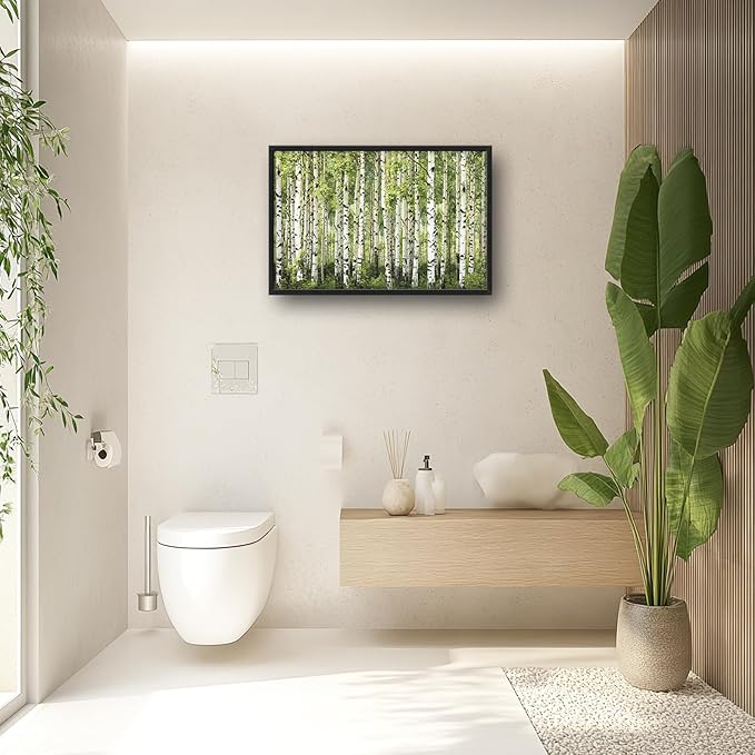 Extra Large Birch Tree Framed Wall Art for Living Room,Oversized Green Aspen Trees Forest Pictures Wall Decor,Canvas Print Painting Modern Artwork Bedroom Office Bathroom 36L" x 24W"-PurrikoPets