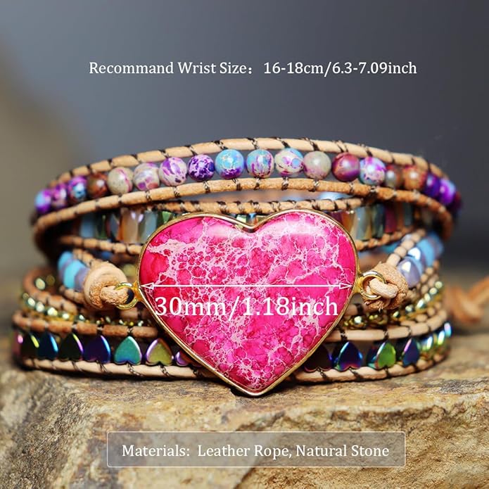 YGLINE Boho Handmade Wrap Leather Tube Crystal Stone Bracelet for Women