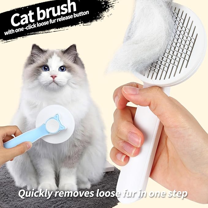 2PCS Pet Grooming Kit, Cat Brushes & Cat Nail Clipper, Cat Grooming Brush for Sedding and Grooming Fur（Blue）-PurrikoPets