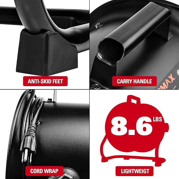 10-Inch High-Velocity Drum Air Circulator Fan, Heavy-Duty Shop Fan with 3-Speed & 360° Tilting Floor Fan for Warehouse, Industrial, Workshop-PurrikoPets