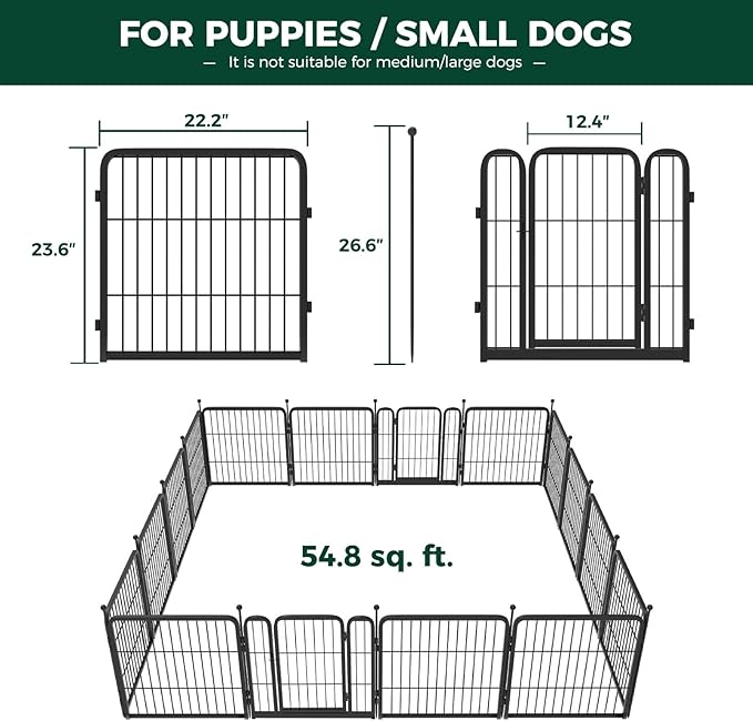 FXW Rollick Unleashed Dog Playpen for Indoor, Yard, RV Camping, 24 inch 16 Panels for Small and Puppy Dogs, Black│Patented-PurrikoPets