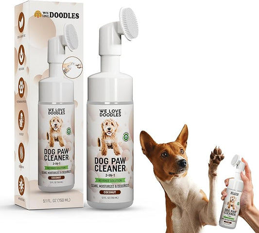 Dog Paw Cleaner (Over 100+ Feet Cleanings) No-Rinse Dog Foot Washer, Gentle and Safe Paw Cleaner for Dogs and Cats, Foam Formula, Moisturizes and Deodorizes, 150mL (Coconut) [We Love Doodles]-PurrikoPets