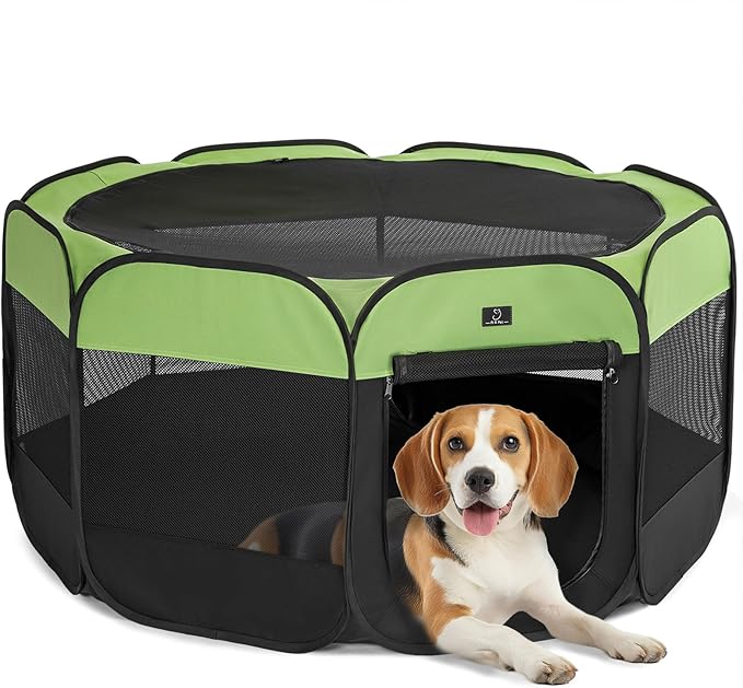 A4Pet Portable Pet Playpen, 49” Pop Up Dog Playpen with Bowl, Suitable for Puppies, Kittens, and Small Animals, Removable Zipper & Mesh Panel(19”W × 12”H)-PurrikoPets