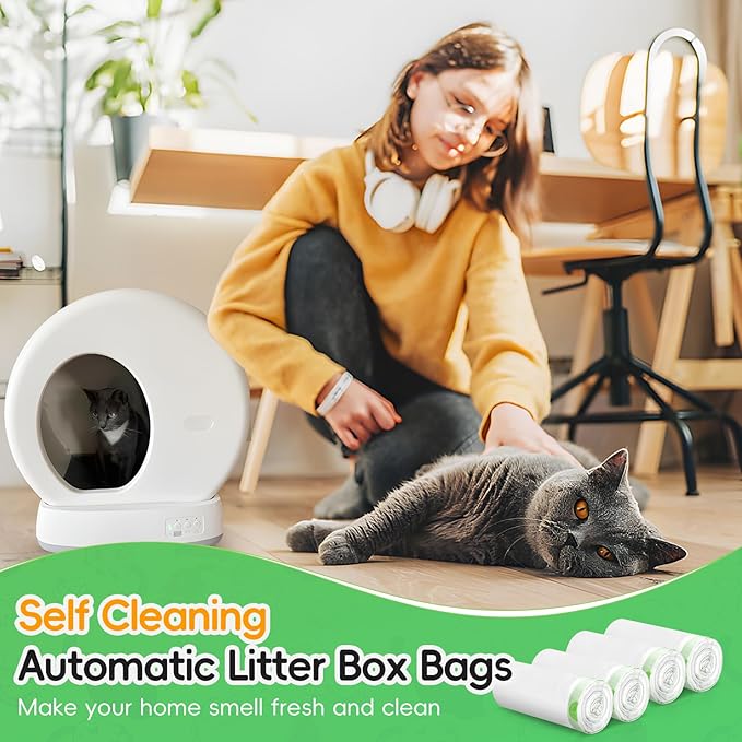 120 Pack Cat Litter Box Liners for Meo Want SC01, MW-SC02, MW-LR01,1.5 Mil Thick Drawstring Heavy Duty Leak-proof Disposable Smart Self-Cleaning Litter Box Robot Waste Drawer Trash Bags 18" x 12.6"-PurrikoPets
