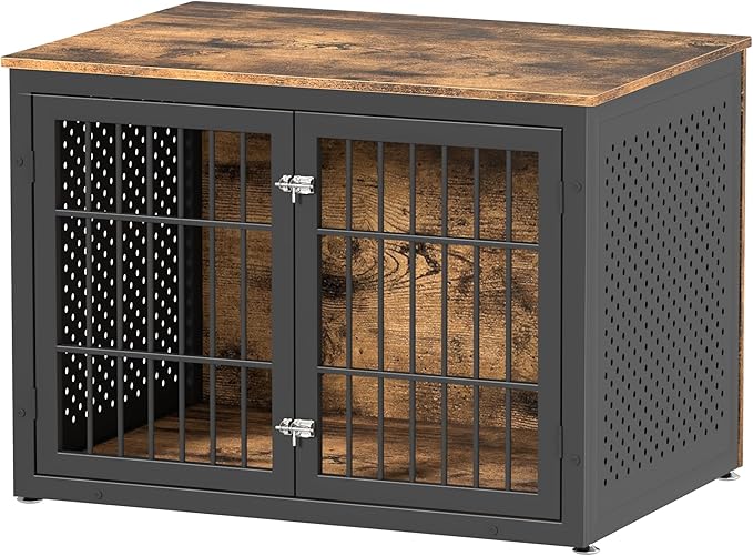 42" Heavy Duty Dog Crate Furniture for Large and Medium Dogs, Enclosed Design Wooden Metal Kennel, Wooden Cage Furniture Indoor, Decorative Dog Kennel End Table-PurrikoPets