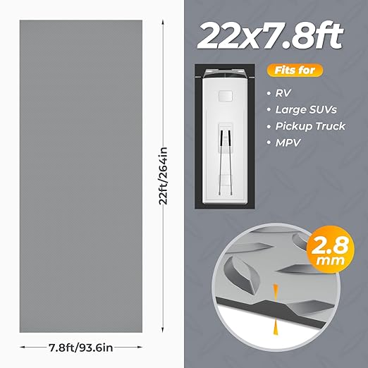 7.8 x 22 FT Garage Floor Mat, 2.8mm Thickness Diamond Plate Vinyl Garage Flooring Roll for Under Car, Large Size 172 SQFT for Large SUVs, MPV, Pickup Truck, RV-PurrikoPets