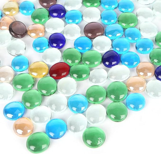 FUTUREPLUSX 1LB Multicolored Flat Glass Marbles, Mixed Mancala Stones Pebbles Flat Beads Mosaics Gemstones for Vase Filler Table Scatter Home Decor-PurrikoPets