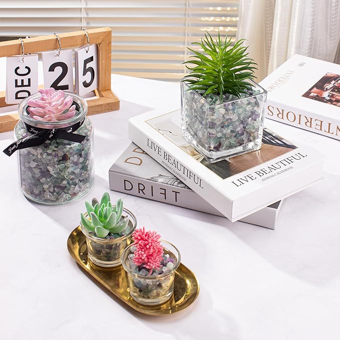 3 Lb Fluorite Crystal Chips Aquarium Fish Tank Gravel, Tumbled Crushed Stone Crystal Chips Bulk Irregular Shaped Decorative Vase Fillers Aquarium Gravel Rocks-PurrikoPets