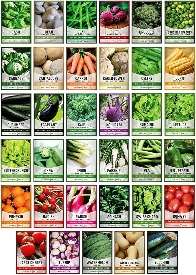 Gardeners Basics Survival Vegetable Seeds Garden Kit Over 16,000 Seeds Non-GMO and Heirloom, Great for Emergency Bugout Survival Gear 35 Varieties Seeds for Planting Vegetables 35 Free Plant Markers-PurrikoPets