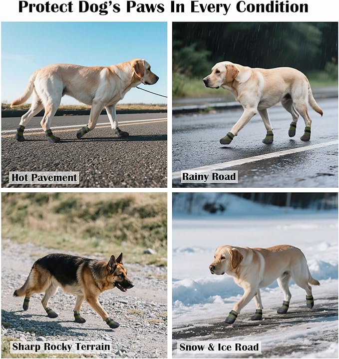 Dog Shoes Lightweight Dog Boots-Breathable Knitted Paw Protector with Adjustable Strap for Hot Pavement, Rain Walking, Hardwood Floors Anti Slip Reduce Noise, Prevent Licking Paws(Green,M)-PurrikoPets